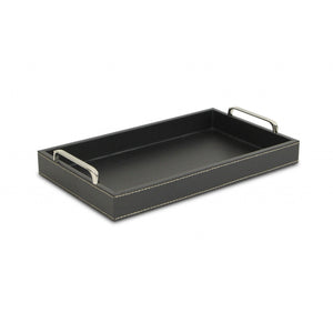 Black Faux Leather Tray with Metal Handles