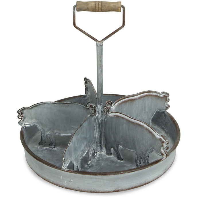 Rustic Metal 5 Slot Tray with Pig Dividers