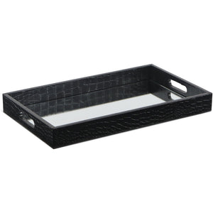 Black Faux Snakeskin Tray with Beveled Mirror