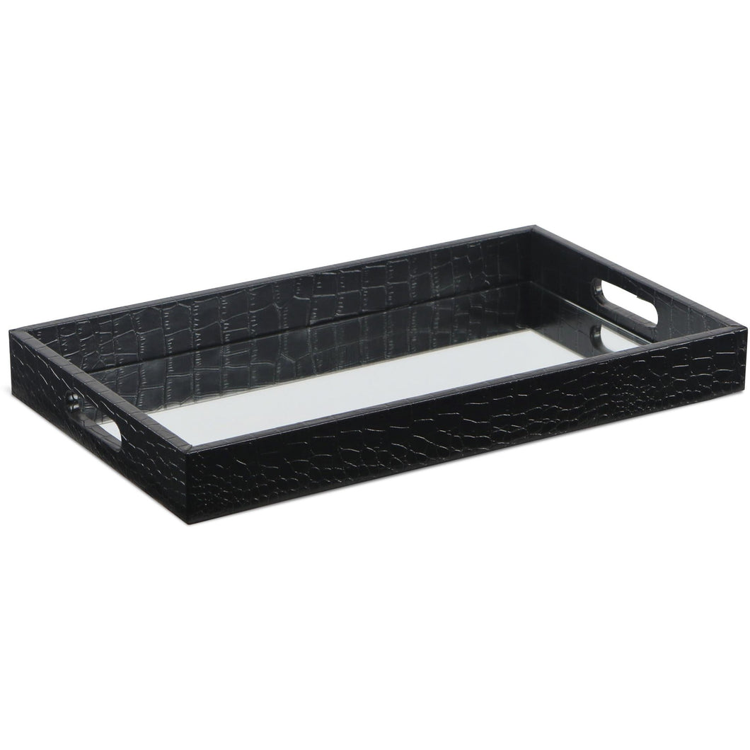 Black Faux Snakeskin Tray with Beveled Mirror