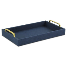 Load image into Gallery viewer, Navy Blue Linen and Wooden Tray