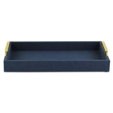 Load image into Gallery viewer, Navy Blue Linen and Wooden Tray