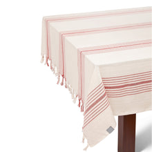 Load image into Gallery viewer, Boho Red and Cream Striped Tablecloth Set