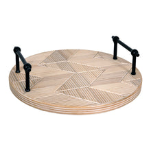 Load image into Gallery viewer, Modern Rustic Carved Chevron Round Tray with Handles