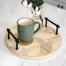 Load image into Gallery viewer, Modern Rustic Carved Chevron Round Tray with Handles