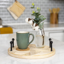 Load image into Gallery viewer, Modern Rustic Carved Chevron Round Tray with Handles