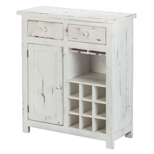 Rustic White Wine Cabinet with Two Drawers