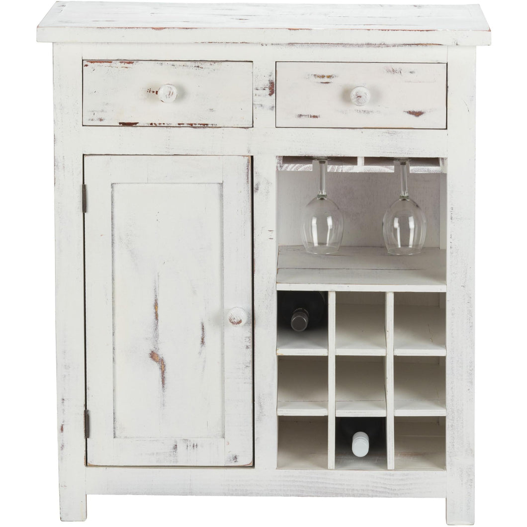 Rustic White Wine Cabinet with Two Drawers