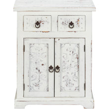 Load image into Gallery viewer, Distressed White Wooden Carved 2 Door and 2 Drawer Cabinet