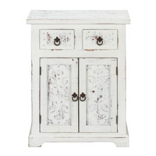 Load image into Gallery viewer, Distressed White Wooden Carved 2 Door and 2 Drawer Cabinet