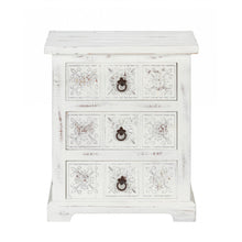 Load image into Gallery viewer, Distressed White Wooden Carved 3 Drawer Cabinet