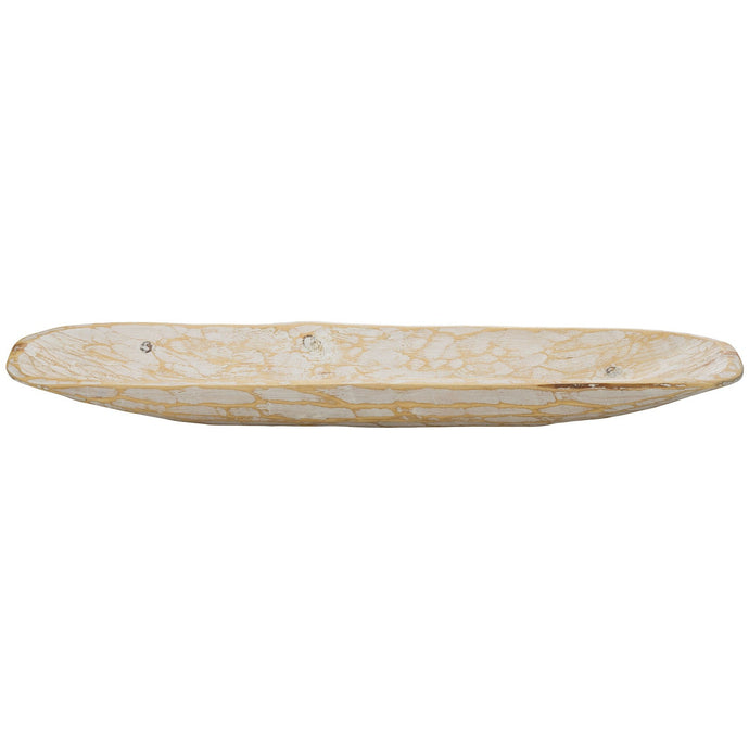Rustic White and Natural Handcarved Wide Oval Centerpiece Bowl