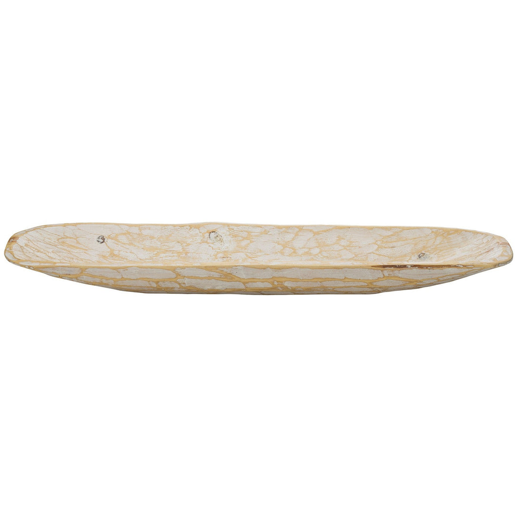 Rustic White and Natural Handcarved Wide Oval Centerpiece Bowl