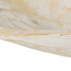 Rustic White and Natural Handcarved Thin Oval Centerpiece Bowl