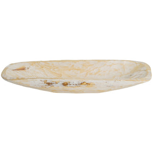 Rustic White and Natural Handcarved Thin Oval Centerpiece Bowl