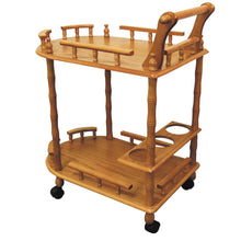 Load image into Gallery viewer, Oak Finish Rolling Wine Bar Cart