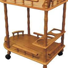 Load image into Gallery viewer, Oak Finish Rolling Wine Bar Cart