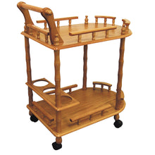 Load image into Gallery viewer, Oak Finish Rolling Wine Bar Cart