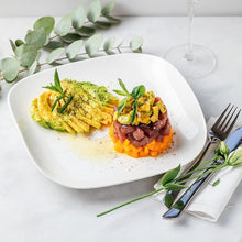 Load image into Gallery viewer, Set of Four Mod White Soft Square Porcelain 10&quot; Dinner Plates