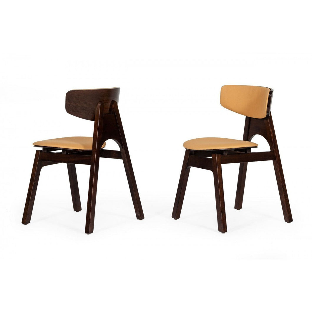 Set of Two Beige Faux Leather Modern Dining Chairs