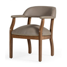 Load image into Gallery viewer, Taupe Nailhead Faux Leather Dining Arm Chair