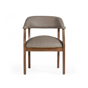 Taupe Nailhead Faux Leather Dining Arm Chair