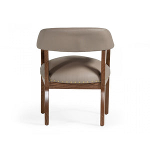Taupe Nailhead Faux Leather Dining Arm Chair