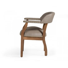 Load image into Gallery viewer, Taupe Nailhead Faux Leather Dining Arm Chair