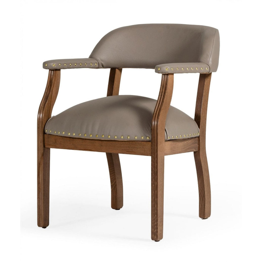 Taupe Nailhead Faux Leather Dining Arm Chair
