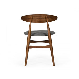 Set of Two Gray Walnut Fabric Dining Chairs