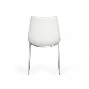 Set of Two White Faux Leather Modern Dining Chairs