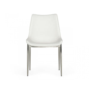 Set of Two White Faux Leather Modern Dining Chairs