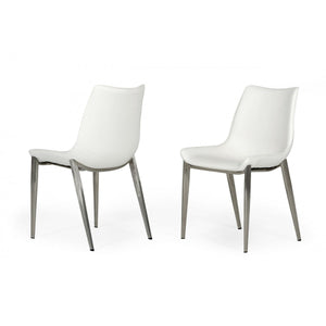 Set of Two White Faux Leather Modern Dining Chairs
