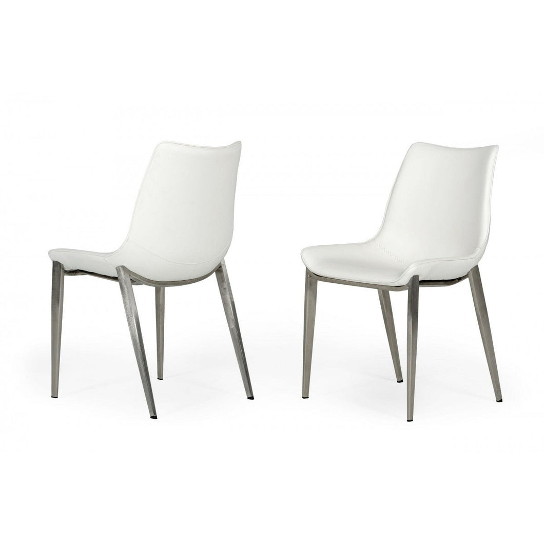 Set of Two White Faux Leather Modern Dining Chairs
