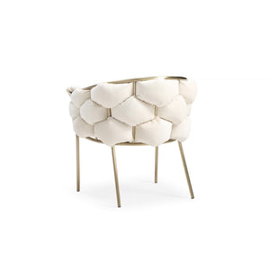 White Geo Velvet and Brushed Brass Velvet Dining Chair