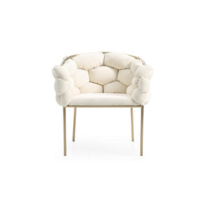 White Geo Velvet and Brushed Brass Velvet Dining Chair