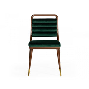 Contempo Dark Green and Walnut Velvet Dining Chair