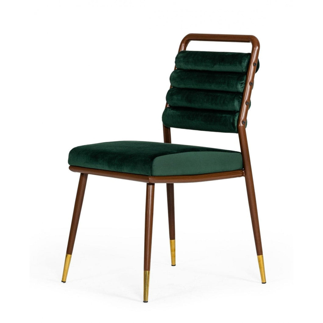 Contempo Dark Green and Walnut Velvet Dining Chair