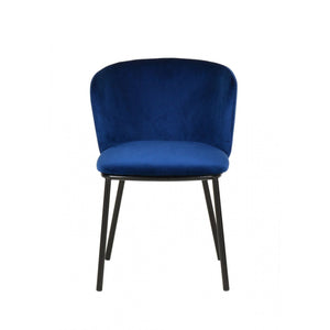 Set of Two Royal Blue Velvet and Black Modern Dining Chairss