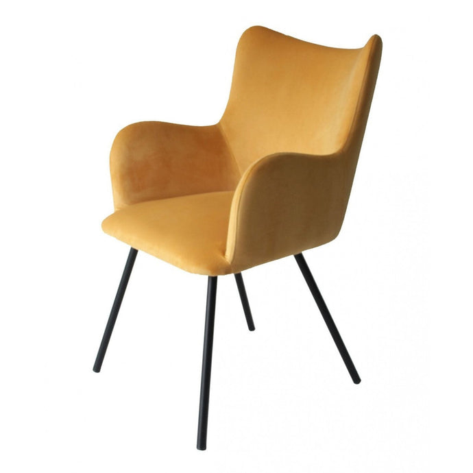 Yellow Curvy Velvet and Black Modern Dining Chair