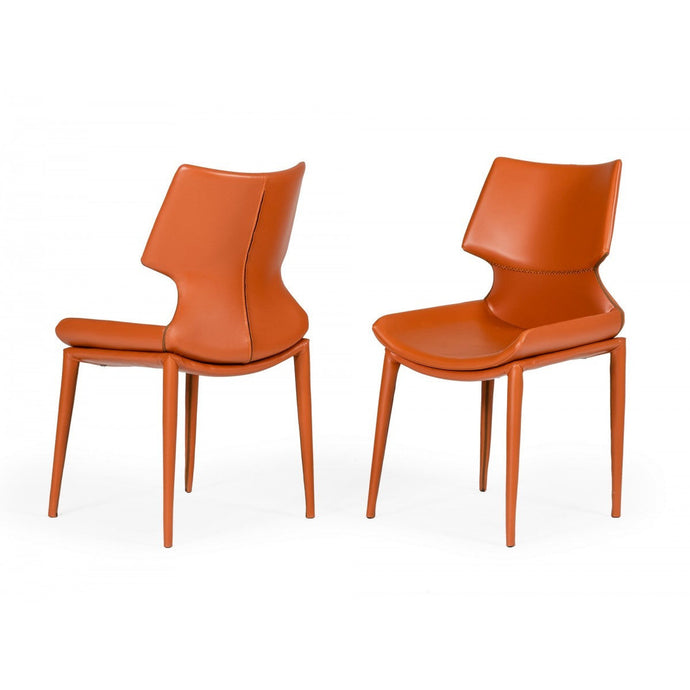 Set of Two Cognac Faux Leather Wrapped Dining Chairs