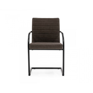 Set of Two Brown Faux Leather Industrial Dining Chairs
