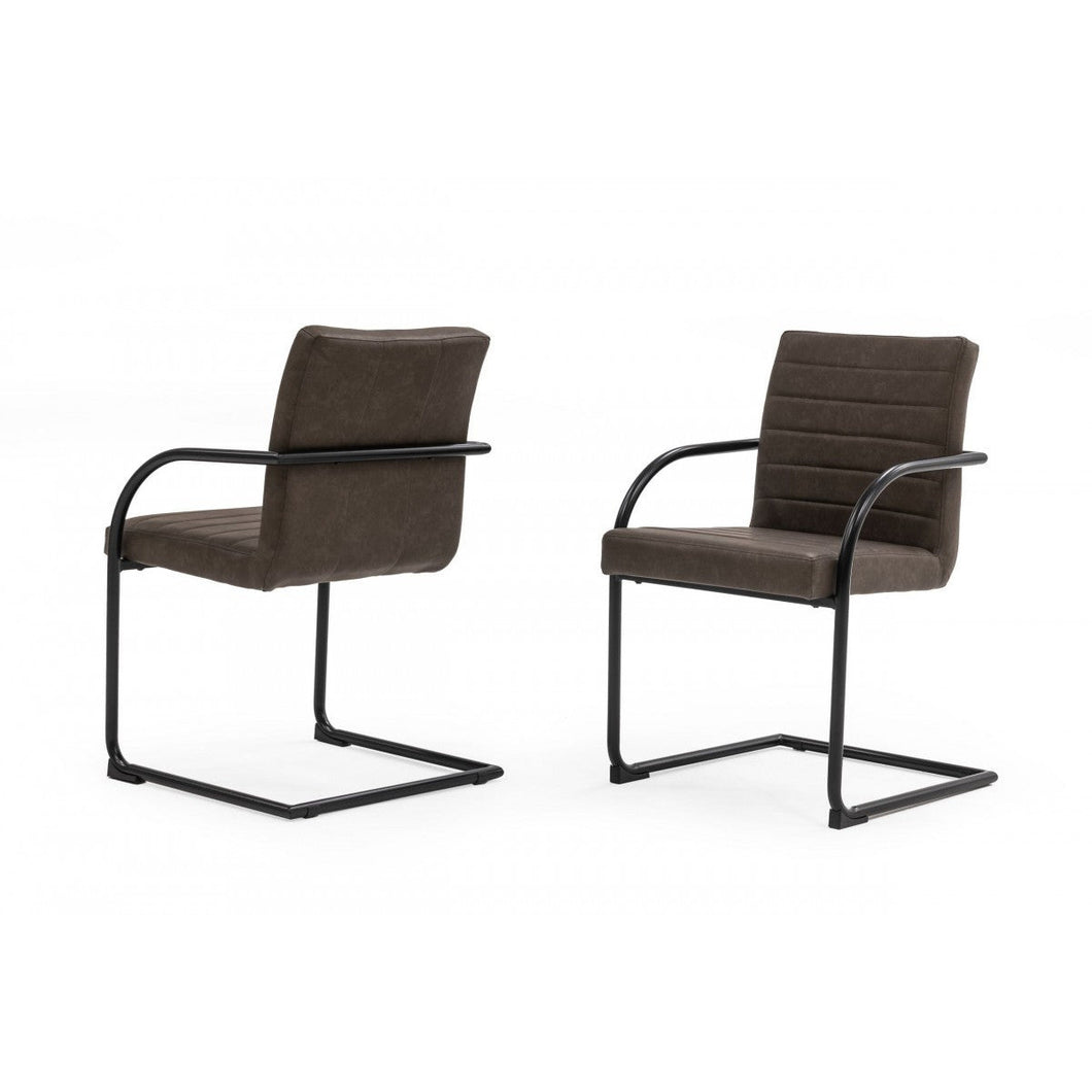 Set of Two Brown Faux Leather Industrial Dining Chairs