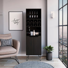 Load image into Gallery viewer, Black Tall Bar Cabinet with Two Door Panels and Top Wine Glass Rack