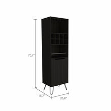 Load image into Gallery viewer, Black Tall Bar Cabinet with Two Door Panels and Top Wine Glass Rack