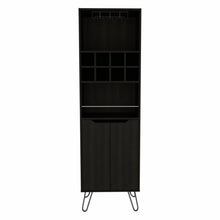 Load image into Gallery viewer, Black Tall Bar Cabinet with Two Door Panels and Top Wine Glass Rack