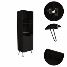 Load image into Gallery viewer, Black Tall Bar Cabinet with Two Door Panels and Top Wine Glass Rack