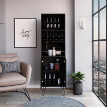Load image into Gallery viewer, Black Tall Bar Cabinet with Two Door Panels and Top Wine Glass Rack