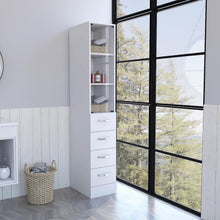 Load image into Gallery viewer, White Bathroom Storage Cabinet with Glass Door and Sliding Drawers