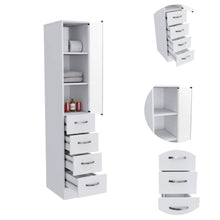 Load image into Gallery viewer, White Bathroom Storage Cabinet with Glass Door and Sliding Drawers